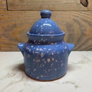 Rose Garden Blue with White Speckles Stoneware Sugar Bowl with Lid